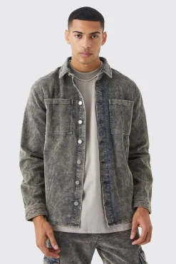 Acid Wash Corduroy Overshirt | BoohooMAN UK
