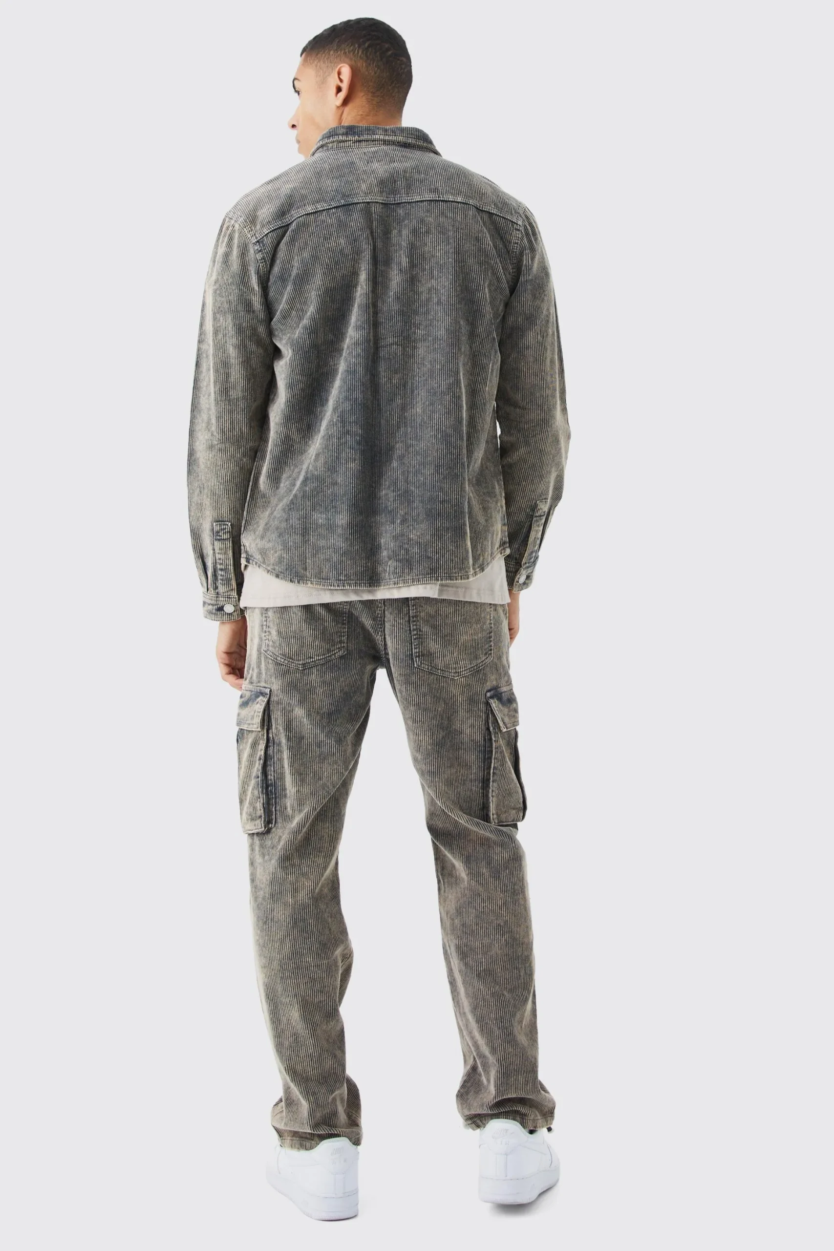 Acid Wash Corduroy Overshirt | BoohooMAN UK