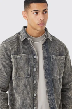 Acid Wash Corduroy Overshirt | BoohooMAN UK