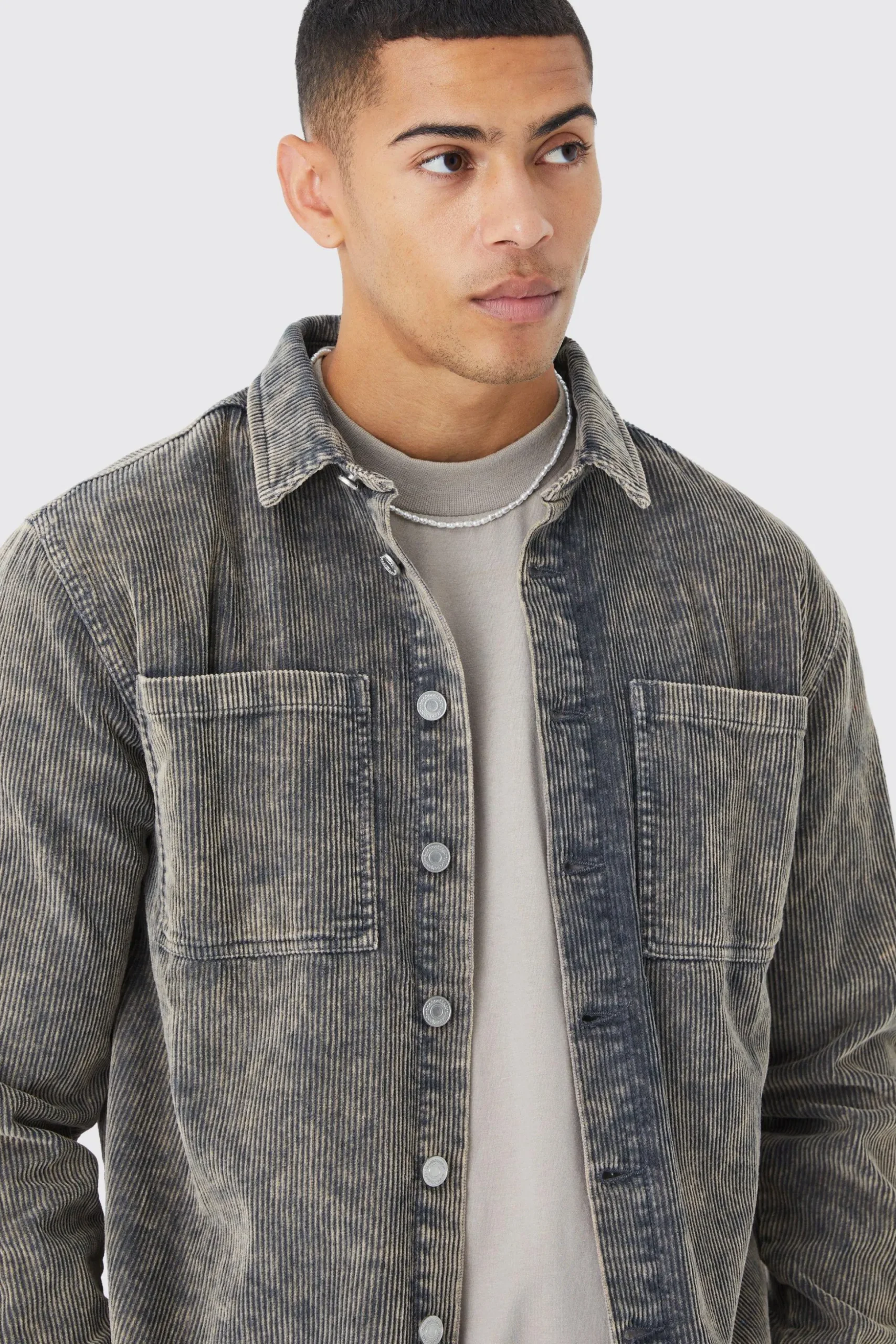 Acid Wash Corduroy Overshirt | BoohooMAN UK
