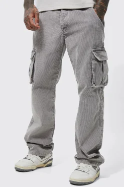Acid Wash Relaxed Cord Cargo Trousers | BoohooMAN UK