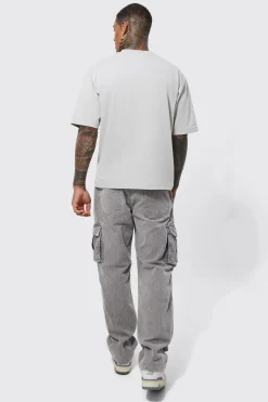 Acid Wash Relaxed Cord Cargo Trousers | BoohooMAN UK