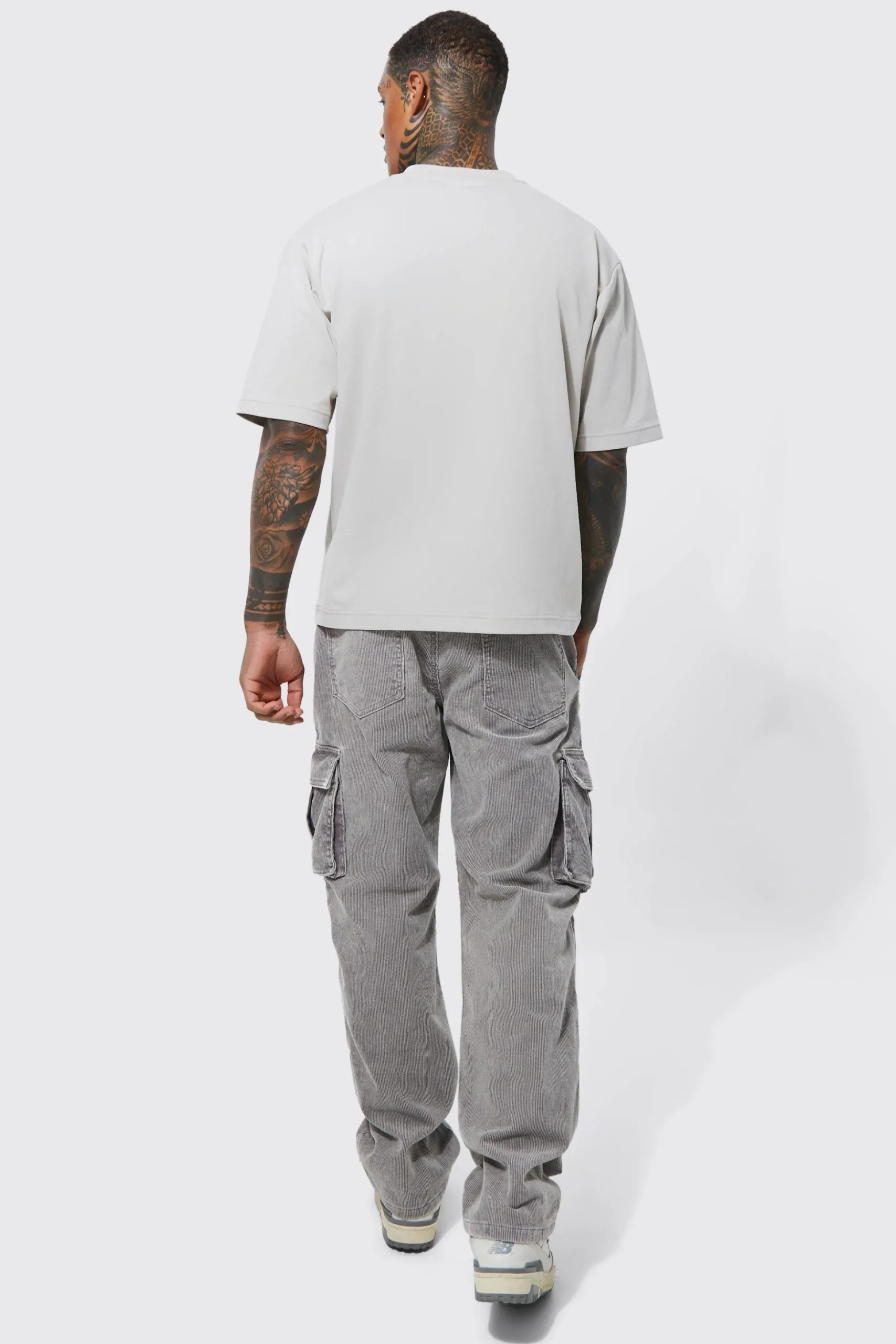 Acid Wash Relaxed Cord Cargo Trousers | BoohooMAN UK
