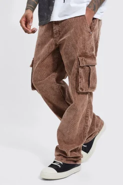 Acid Wash Relaxed Cord Cargo Trouser | BoohooMAN UK