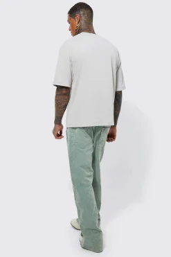 Acid Wash Relaxed Fit Popper Corduroy Trousers | BoohooMAN UK
