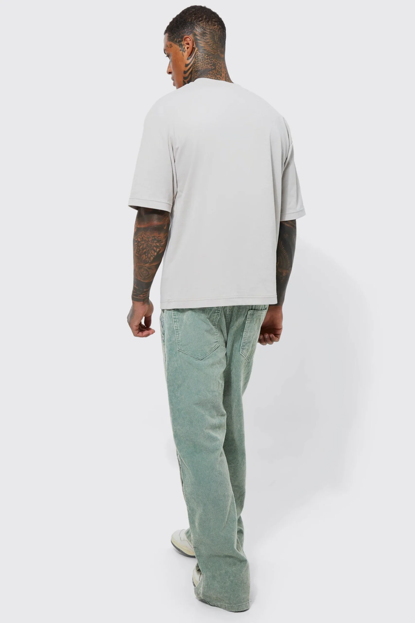 Acid Wash Relaxed Fit Popper Corduroy Trousers | BoohooMAN UK