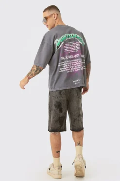 Acid Washed Denim Jorts In Washed Black | BoohooMAN UK