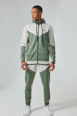 Active Colour Block Funnel Hooded Tracksuit | BoohooMAN UK