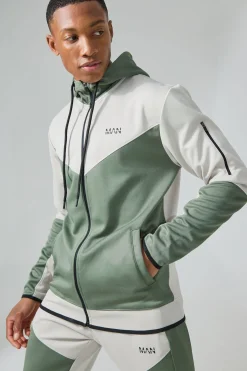 Active Colour Block Funnel Hooded Tracksuit | BoohooMAN UK
