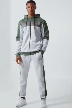 Active Mesh Panel Zip Through Tracksuit | BoohooMAN UK
