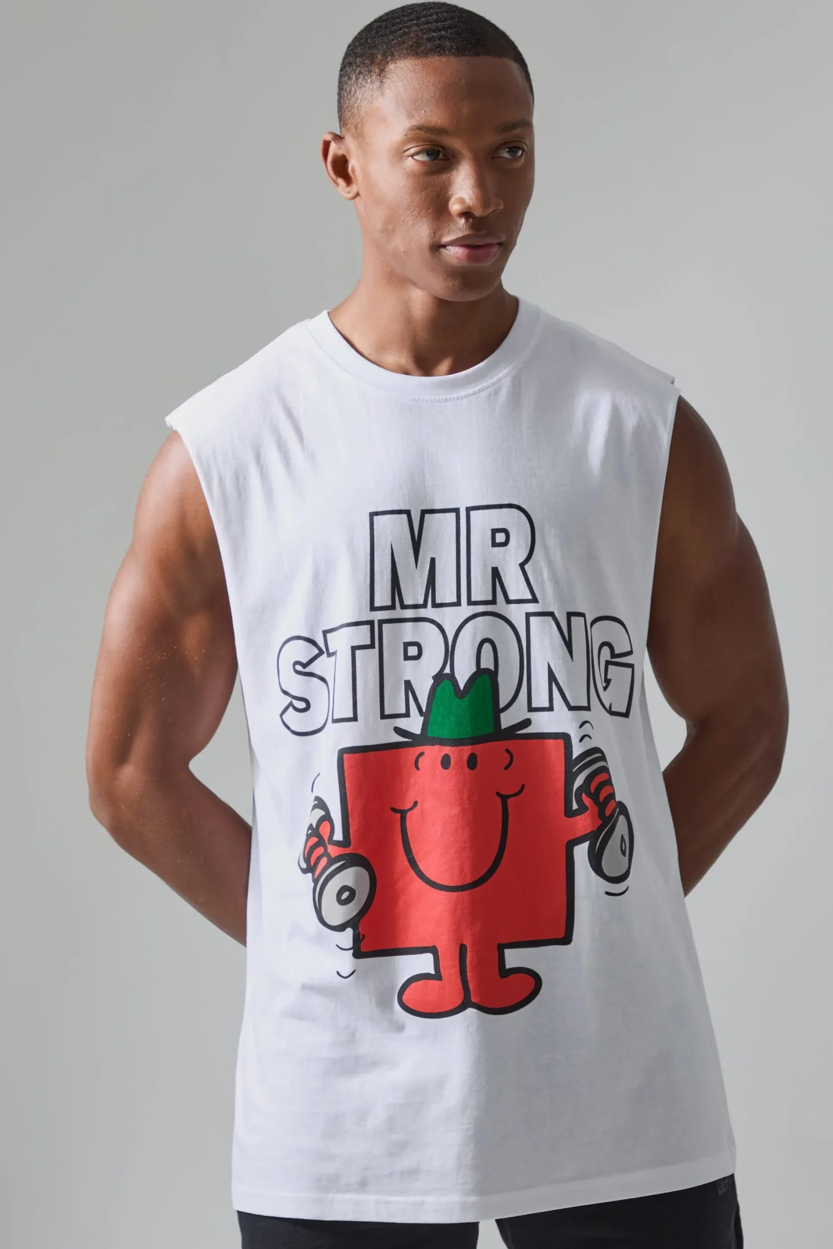 Active Mr Men Mr Strong License Reg Fit Tank | BoohooMAN UK