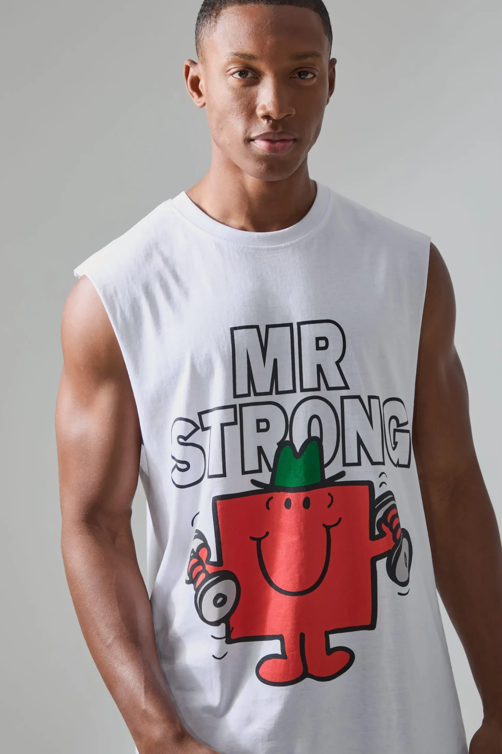 Active Mr Men Mr Strong License Reg Fit Tank | BoohooMAN UK