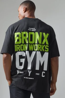 Active Oversized Extended Neck Bronx Gym Graphic T-shirt | BoohooMAN UK
