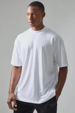 Active Oversized Extended Neck Back Print Slogan T-shirt | BoohooMAN UK