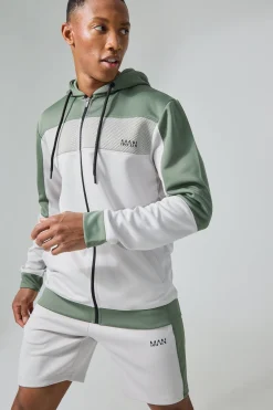 Active Scuba Mesh Panel Zip Through Short Tracksuit | BoohooMAN UK