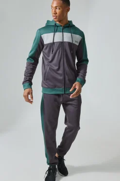 Active Scuba Mesh Panel Zip Through Tracksuit | BoohooMAN UK