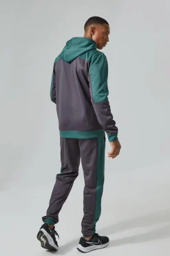 Active Scuba Mesh Panel Zip Through Tracksuit | BoohooMAN UK