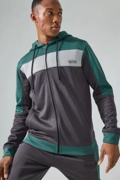 Active Scuba Mesh Panel Zip Through Tracksuit | BoohooMAN UK