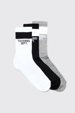 Active Training Dept Cushioned Crew 3 Pack Socks | BoohooMAN UK