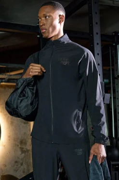 Active Training Dept Panelled Regular Fit Funnel Neck Jacket | BoohooMAN UK