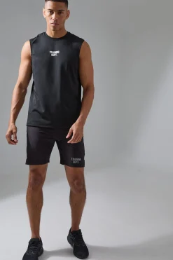 Active Training Dept Perforated Tank & Short Set | BoohooMAN UK
