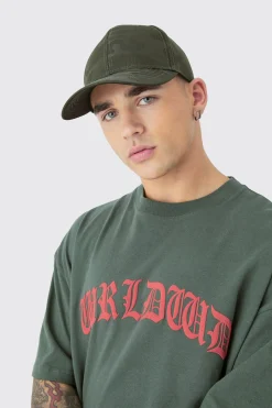 All Over Camo Print Cap In Green | BoohooMAN UK