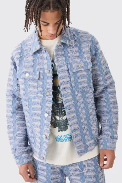 All Over Distressed Denim Jacket | BoohooMAN UK