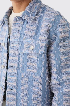All Over Distressed Denim Jacket | BoohooMAN UK