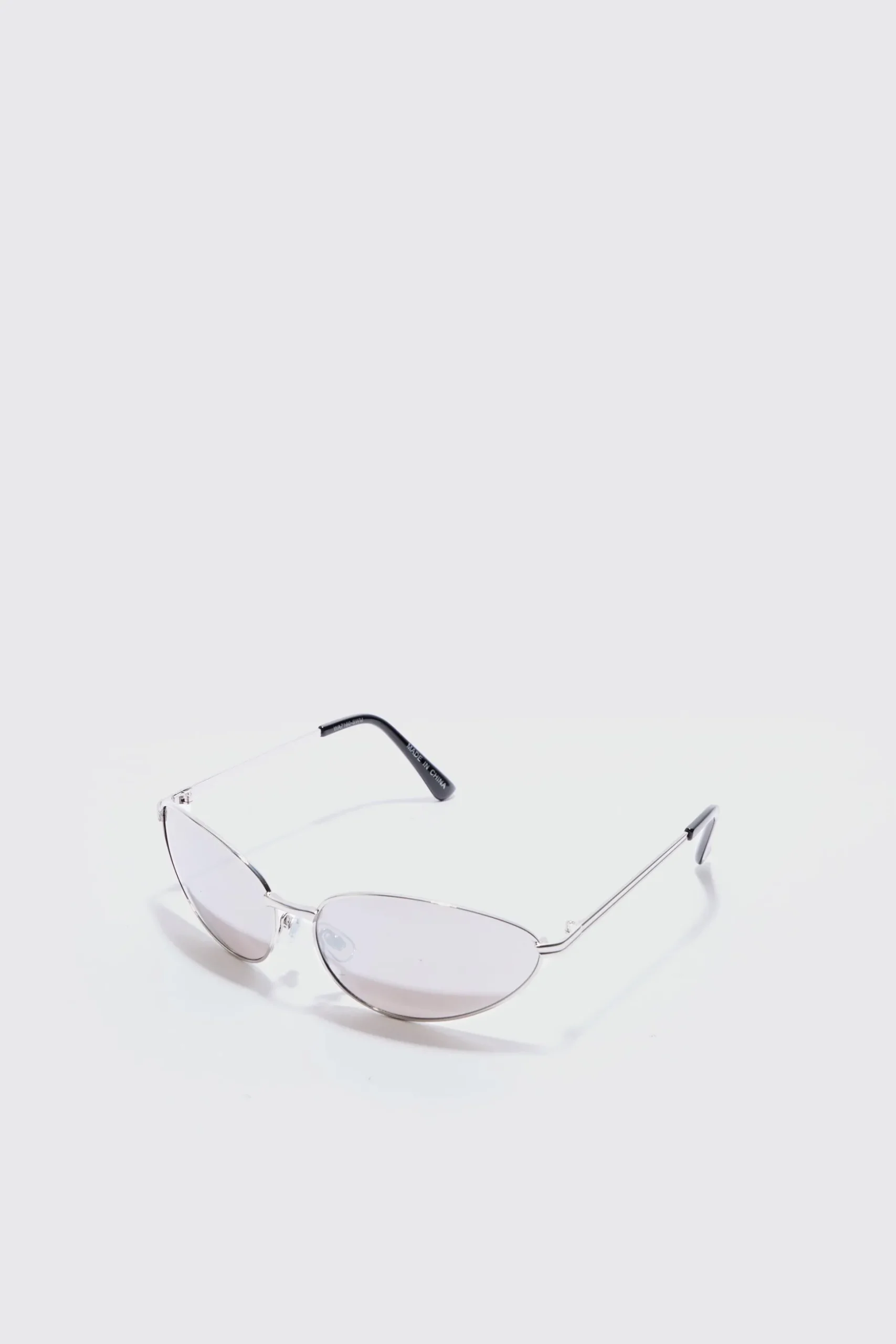 Angled Metal Sunglasses With Silver Lens In Silver | BoohooMAN UK