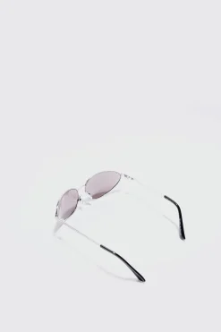 Angled Metal Sunglasses With Silver Lens In Silver | BoohooMAN UK