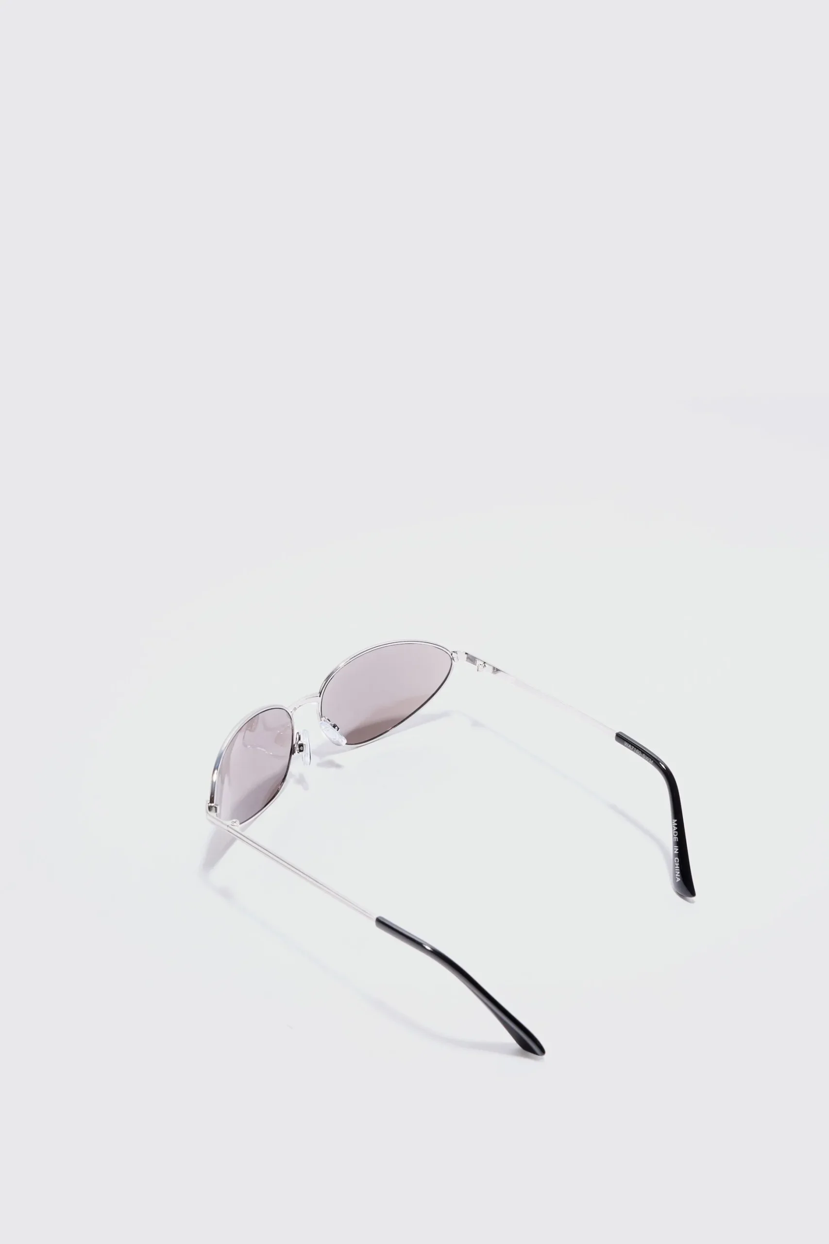 Angled Metal Sunglasses With Silver Lens In Silver | BoohooMAN UK
