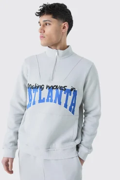 Atlanta Varsity 1/4 Zip Sweatshirt | BoohooMAN UK