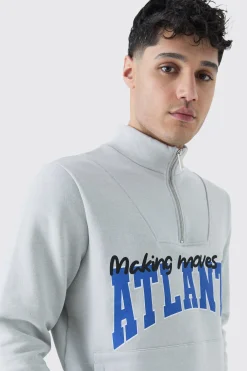 Atlanta Varsity 1/4 Zip Sweatshirt | BoohooMAN UK
