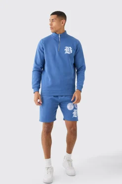B Applique Funnel Neck Short Tracksuit | BoohooMAN UK