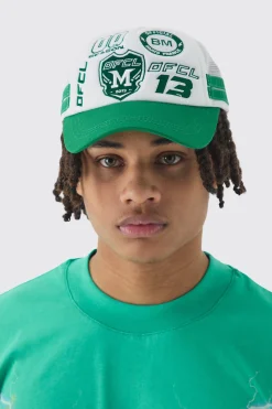 Badge Foam Trucker Cap In Green | BoohooMAN UK