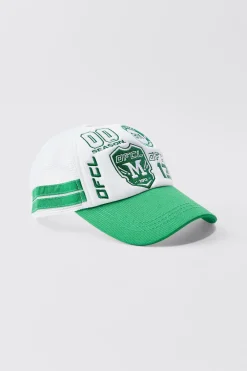 Badge Foam Trucker Cap In Green | BoohooMAN UK