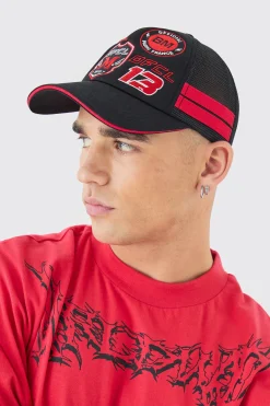 Badge Foam Trucker Cap In Red | BoohooMAN UK