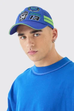 Badge Foam Trucker Cap In Blue | BoohooMAN UK