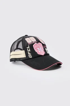 Badge Foam Trucker Cap In Black | BoohooMAN UK