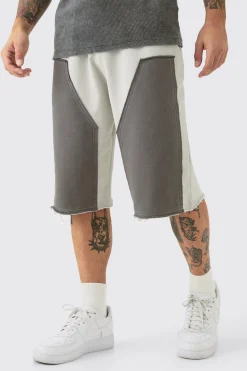 Baggy Carpenter Panel Frayed Edge Applique Jorts | BoohooMAN UK
