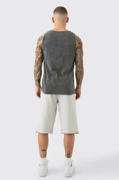 Baggy Carpenter Panel Frayed Edge Applique Jorts | BoohooMAN UK