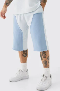 Baggy Carpenter Panel Frayed Edge Applique Jorts | BoohooMAN UK
