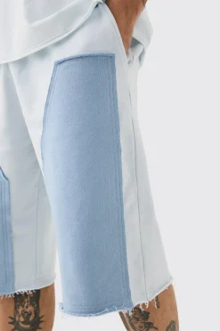 Baggy Carpenter Panel Frayed Edge Applique Jorts | BoohooMAN UK