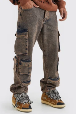 Baggy Fit Acid Wash Cargo Jeans | BoohooMAN UK