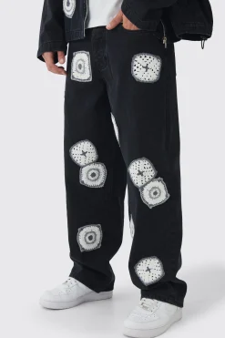 Baggy Fit Crochet Denim Jeans | BoohooMAN UK