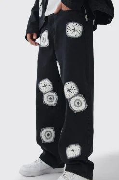 Baggy Fit Crochet Denim Jeans | BoohooMAN UK