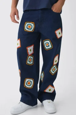 Baggy Fit Crochet Denim Jeans | BoohooMAN UK