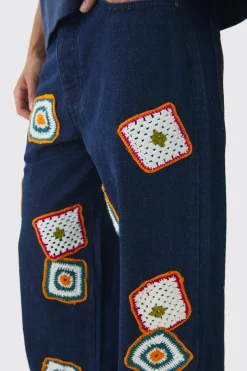 Baggy Fit Crochet Denim Jeans | BoohooMAN UK