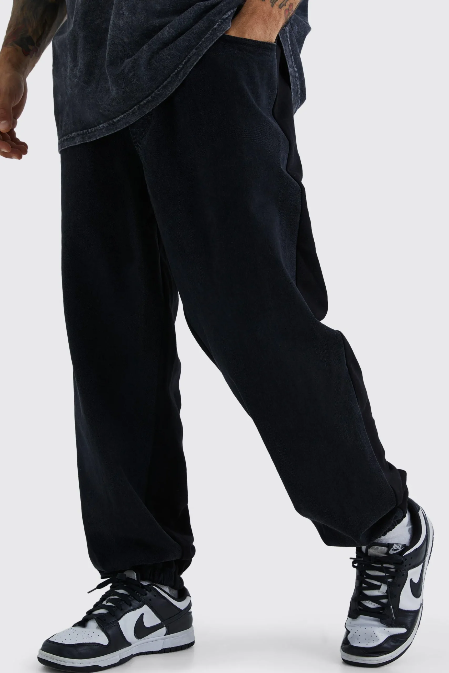 Baggy Fit Elastic Waist Hybrid Jogger Jean | BoohooMAN UK