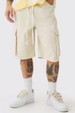 Baggy Fit Elasticated Waist Extended Drawcord Cargo Shorts | BoohooMAN UK